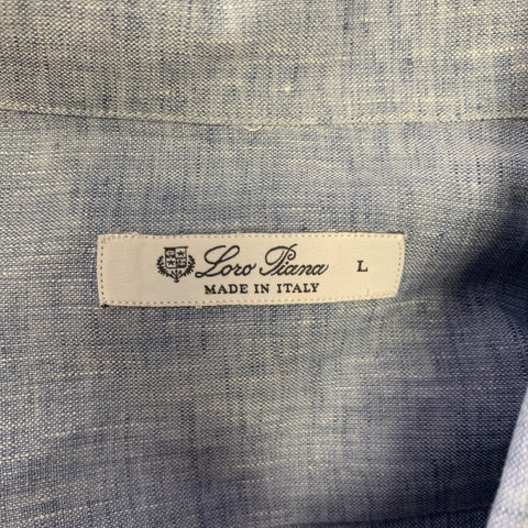 LORO PIANA Size L Blue Heather Flax Button Up Long Sleeve Shirt