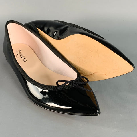 REPETTO Size 9.5 Black Patent Leather Pointed Toe Bow Flats