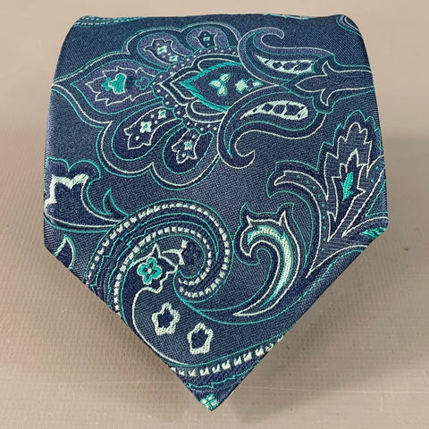 PIERRE CARDIN Navy Turquoise Paisley Silk Tie