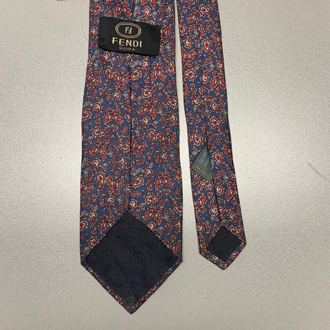FENDI Navy Red Paisley Silk Tie