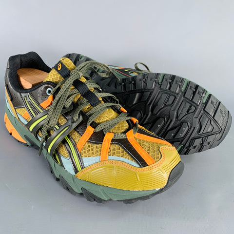 ASICS Size 11.5 Khaki Orange Mixed Materials Nylon Sneakers
