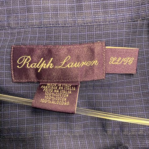 RALPH LAUREN Size XL Navy Blue Checkered Cotton One Pocket Long Sleeve Shirt