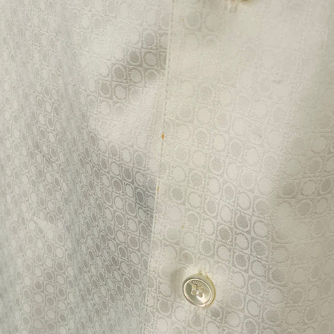 SALVATORE FERRAGAMO Size L White Circles Jacquard Derby Fit Long Sleeve Shirt