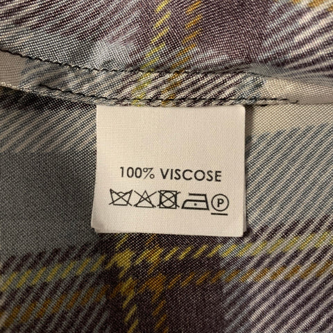 DRIES VAN NOTEN Size M Brown Blue Plaid Viscose Shawl Collar Robe