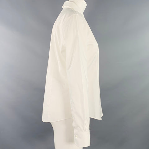 BROOKS BROTHERS Size 8 White Cotton Blend Fitted Button Up Shirt