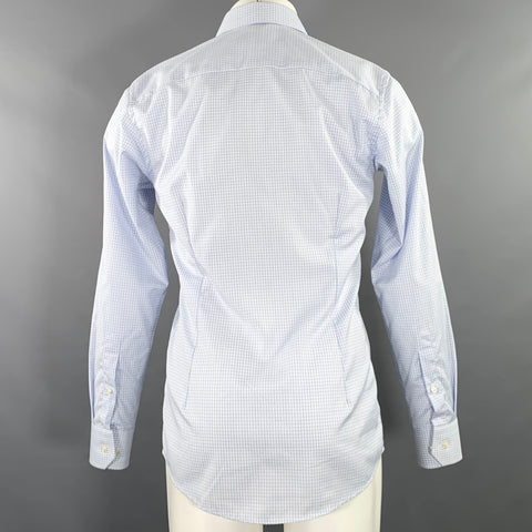 ETON Size S Light Blue White Checkered Cotton Spread Collar Long Sleeve Shirt