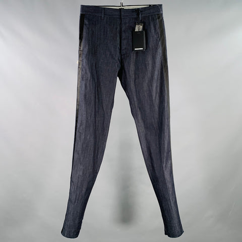 DSQUARED2 Size 30 Indigo Black Contrast Trim Cotton Flat Front Dress Pants
