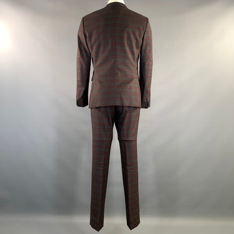 VALENTINO FW2017 Chest Size 38 Grey Burgundy LV3CE5003ER Plaid Wool 32 32 Suit