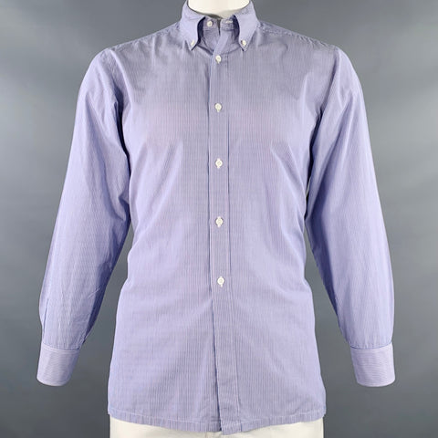 CHARVET Size M Blue Lilac Stripe Cotton Button Down Collar Long Sleeve Shirt