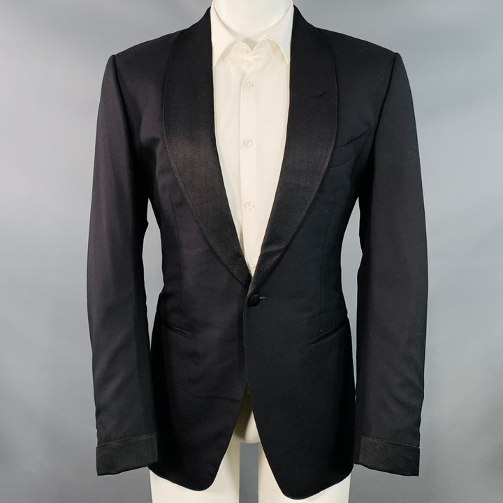 TOM FORD Size 40 Regular Black Wool Shawl Lapel Sport Coat