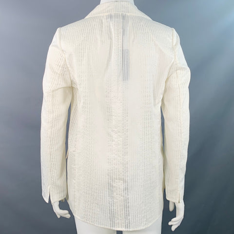 AKRIS Size 10 Natalia Off White Cotton Blend Sheer Textured Snaps Jacket Blazer