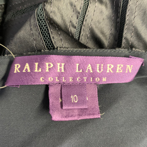 RALPH LAUREN Size 10 Navy Satin Stripe Strappy Long Evening Gown