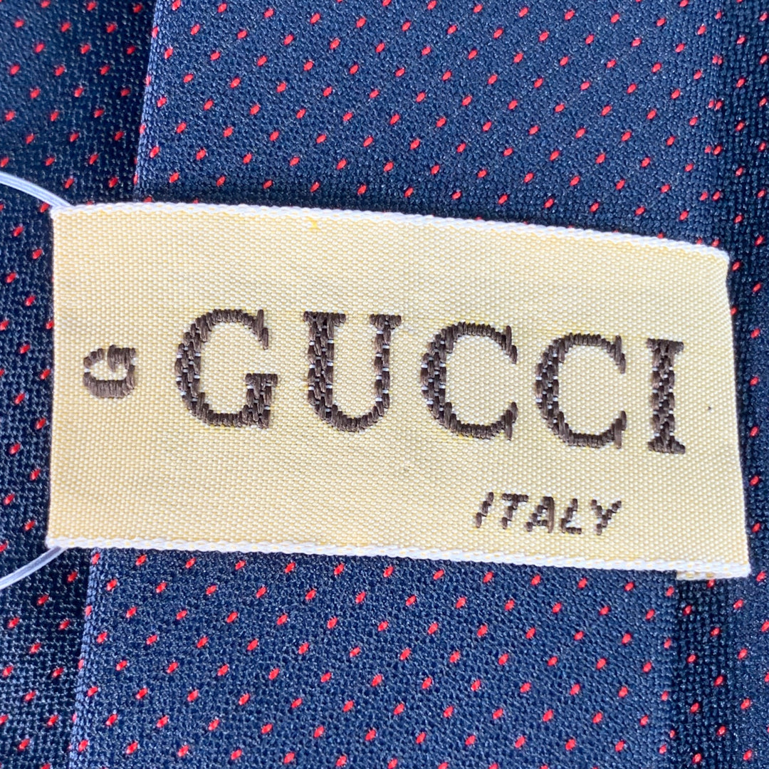 GUCCI Navy Red Dots Silk Skinny Tie