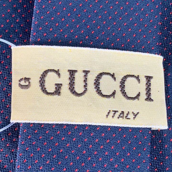 GUCCI Navy Red Dots Silk Skinny Tie