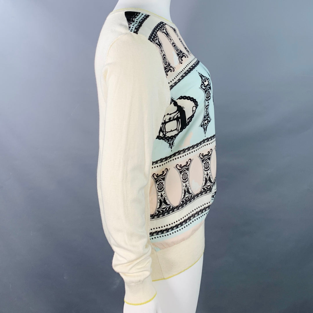 TED BAKER Size L Aiesha Cream Pink Blue Cotton Figures Mixed Fabrics Pullover