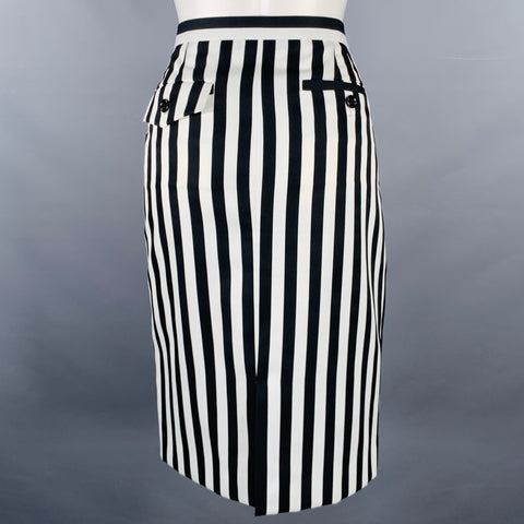 MARC JACOBS Size 6 Black White Polyester Stripe Pencil Skirt