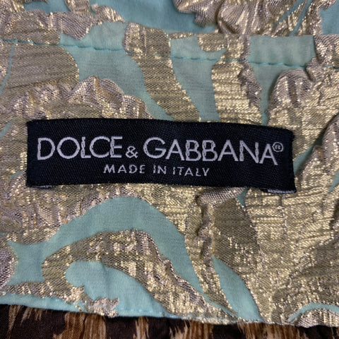 DOLCE & GABBANA Size 4 Green Gold Silk Blend Fleur de lis Pencil Skirt