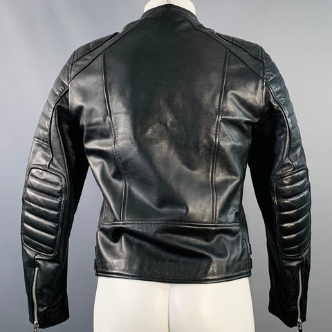 SANDRO Taille S Blouson Moto Racer en Cuir Matelassé Noir