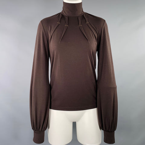 BARBARA BUI Size M Brown Polyester Blend Pleated Turtleneck Pullover
