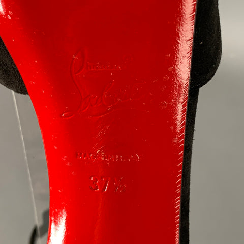 CHRISTIAN LOUBOUTIN Size 7.5 Aketata 120 Black Red Suede Ankle Strap Sandals