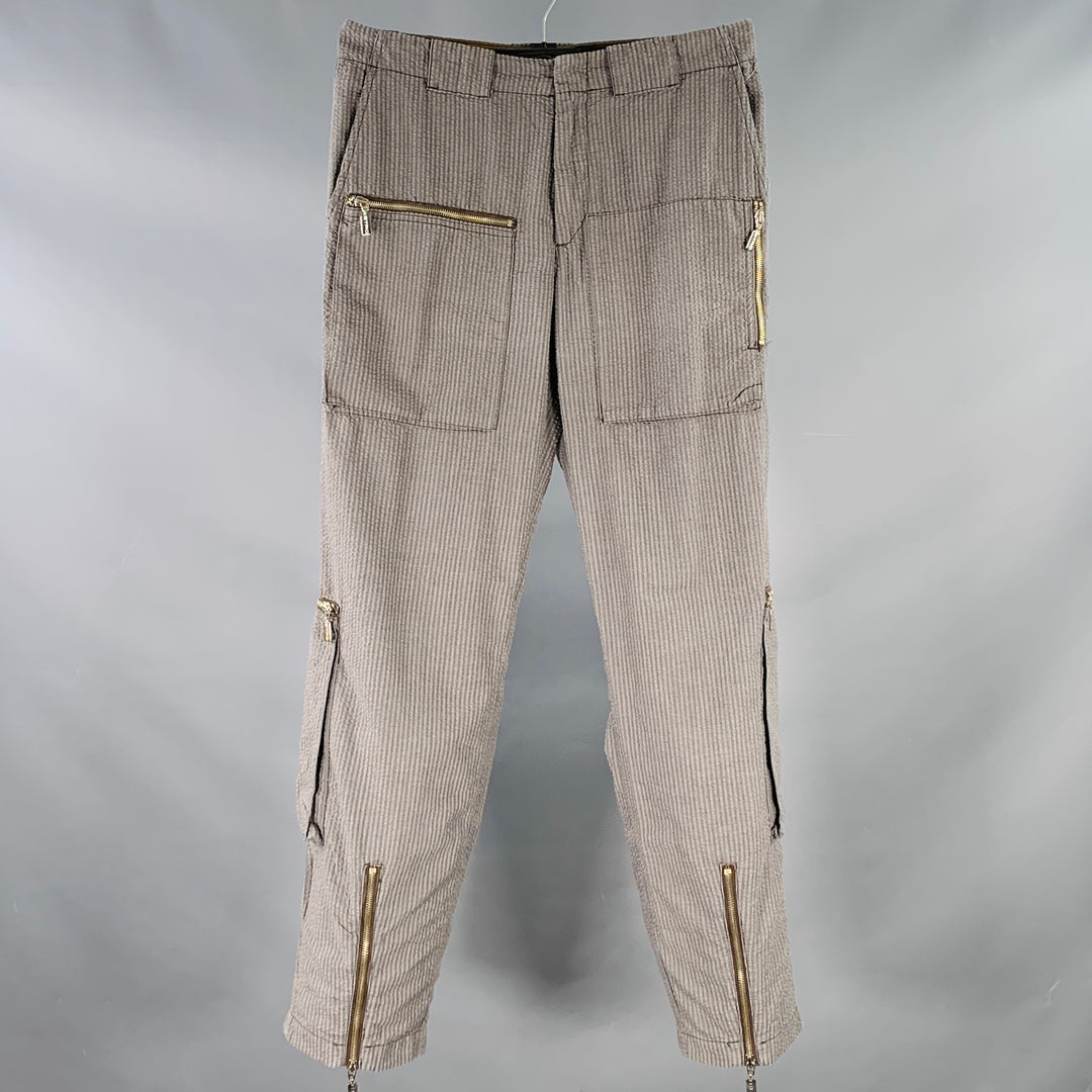 ETRO Size 32 Grey Taupe Stripe Polyester Cotton Zip Pockets Casual Pants