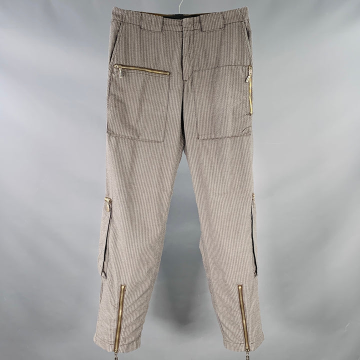 ETRO Size 32 Grey Taupe Stripe Polyester Cotton Zip Pockets Casual Pants