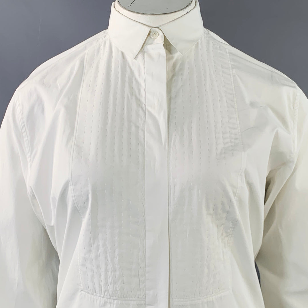 CELINE Size 12 White Cotton Hidden Buttons Formal Shirt