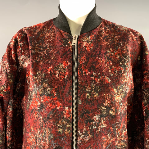 IRO Size 4 Burgundy Red Polyester Floral Bomber Jacket