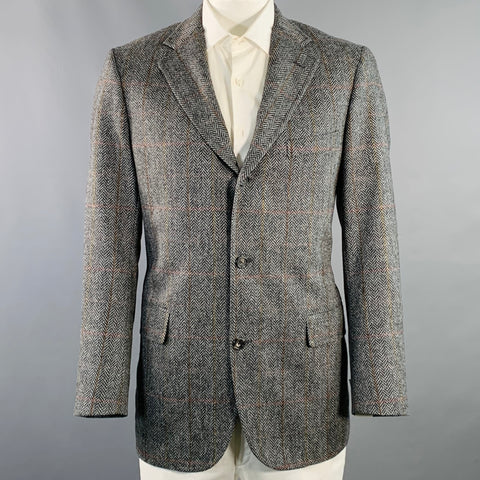 O'CONNELL'S Size 42 Long Grey Black Herringbone Wool Sport Coat