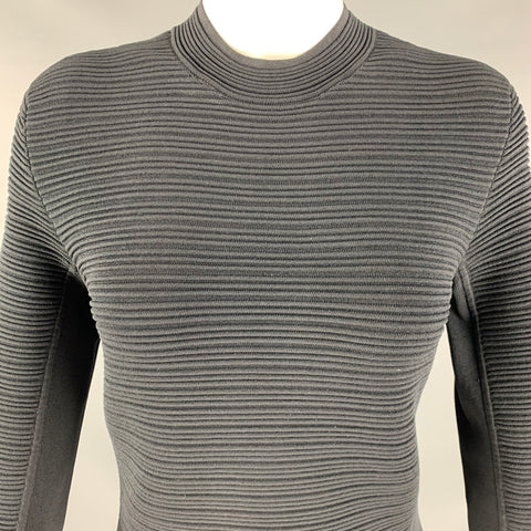 EMPORIO ARMANI Talla 6 Vestido a media pierna con mangas 3/4 y canalé negro