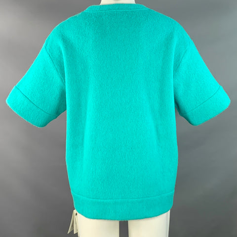 JIL SANDER FW23 Size M Turquoise Knit Brushed Alpaca Wool Jersey Short Sleeve Pullover