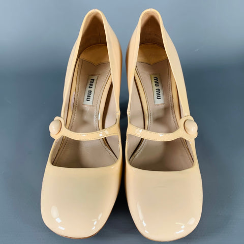 MIU MIU Size 8 Nude Patent Leather Mary Jane Pumps