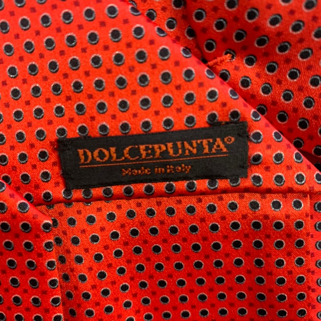 DOLCEPUNTA Red Black Polka Dot Silk Tie