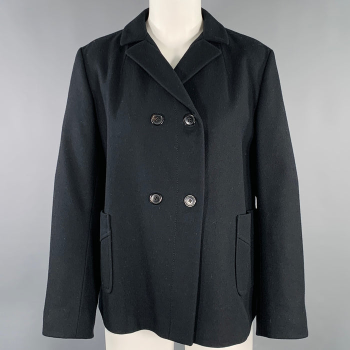 JIL SANDER Size 6 Black Virgin Wool Double Breasted Jacket