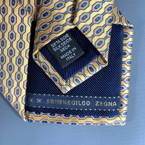 ERMENEGILDO ZEGNA Size Yellow Navy Geometric Silk Tie