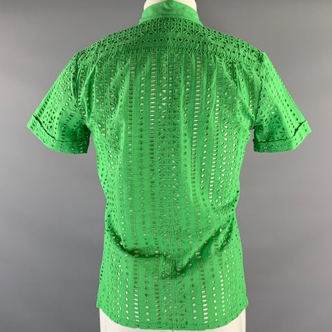 MR TURK Size XS Green Lace Cotton Pointed Collar Short Sleeve Shirt