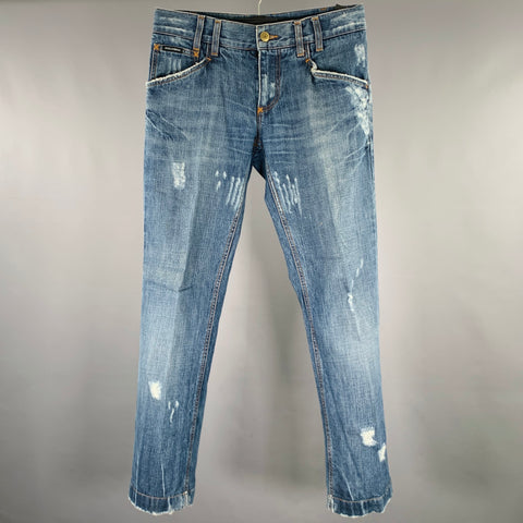 DOLCE & GABBANA Size 32 Blue Distressed Cotton Jeans