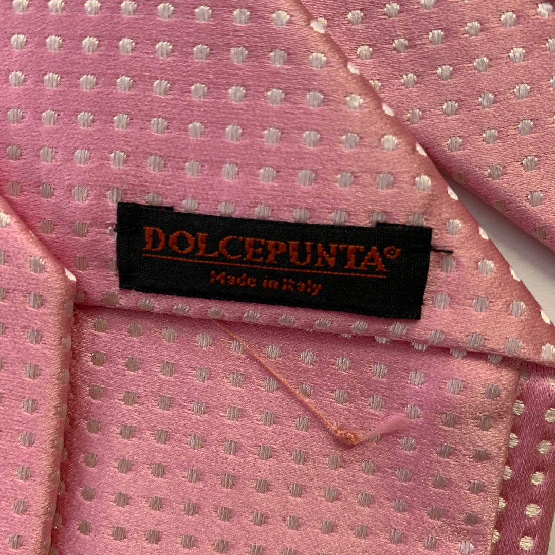 DOLCEPUNTA Pink White Polka Dot Silk Tie