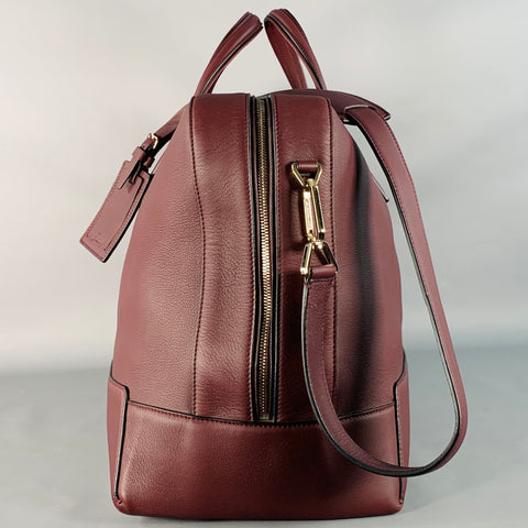 BRIONI Burgundy Leather Zip Up Overnight Bag