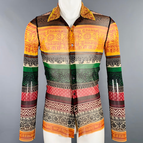 JEAN PAUL GAULTIER Size M Multi Color Print Polyamide Mesh Long Sleeve Shirt