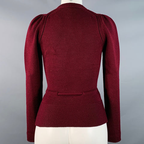 GUCCI Vintage Size S Burgundy Wool Blend Knit Puff Shoulder Tie Cardigan