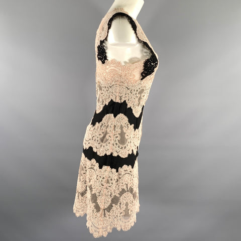 SANDRO Size 2 Black Cream Polyester Lace Knee-Length Dress
