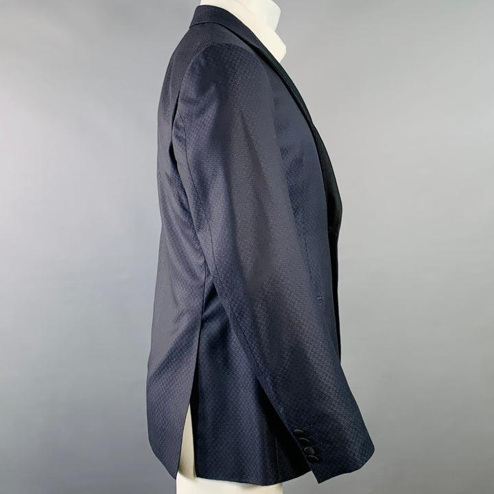 EMPORIO ARMANI Size 40 Navy Black Textured Wool Silk Sport Coat
