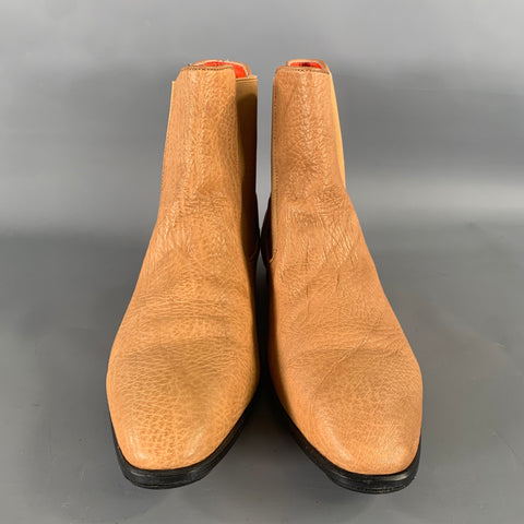 PAOLO SHOES Size 10 Tan Purple Crackled Leather Chelsea Boots