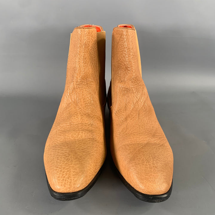 PAOLO SHOES Size 10 Tan Purple Crackled Leather Chelsea Boots