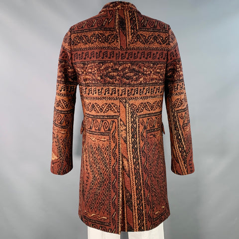 PAUL SMITH Size L Brown Black Tapestry Jacquard Wool Blend Hidden Snaps Coat