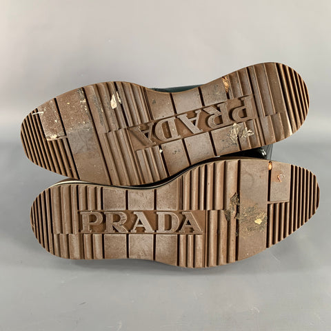 PRADA Size 6.5 Green Brown Wingtip Leather Platform Lace-Up Shoes