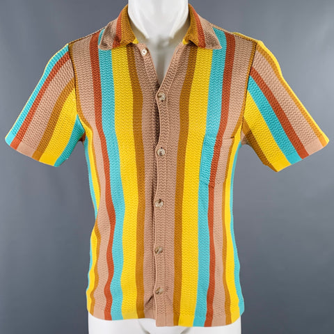 CMMN Size S Multi Color Stripe Cotton Short Sleeve Shirt
