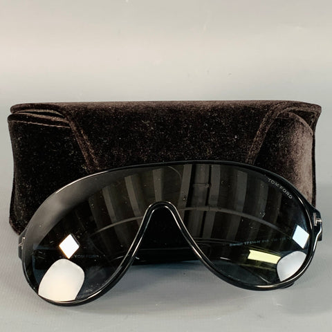 TOM FORD Brenton Black Acetate Pilot Shield Sunglasses