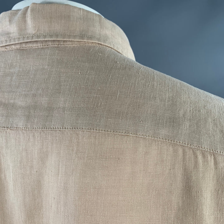 ASPESI Size XL Peach Linen Half Placket Long Sleeve Shirt